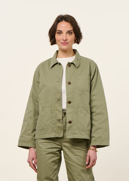Veste en coton bio | vert "lovis herringbone jacket - pale green" - Nudie Jeans