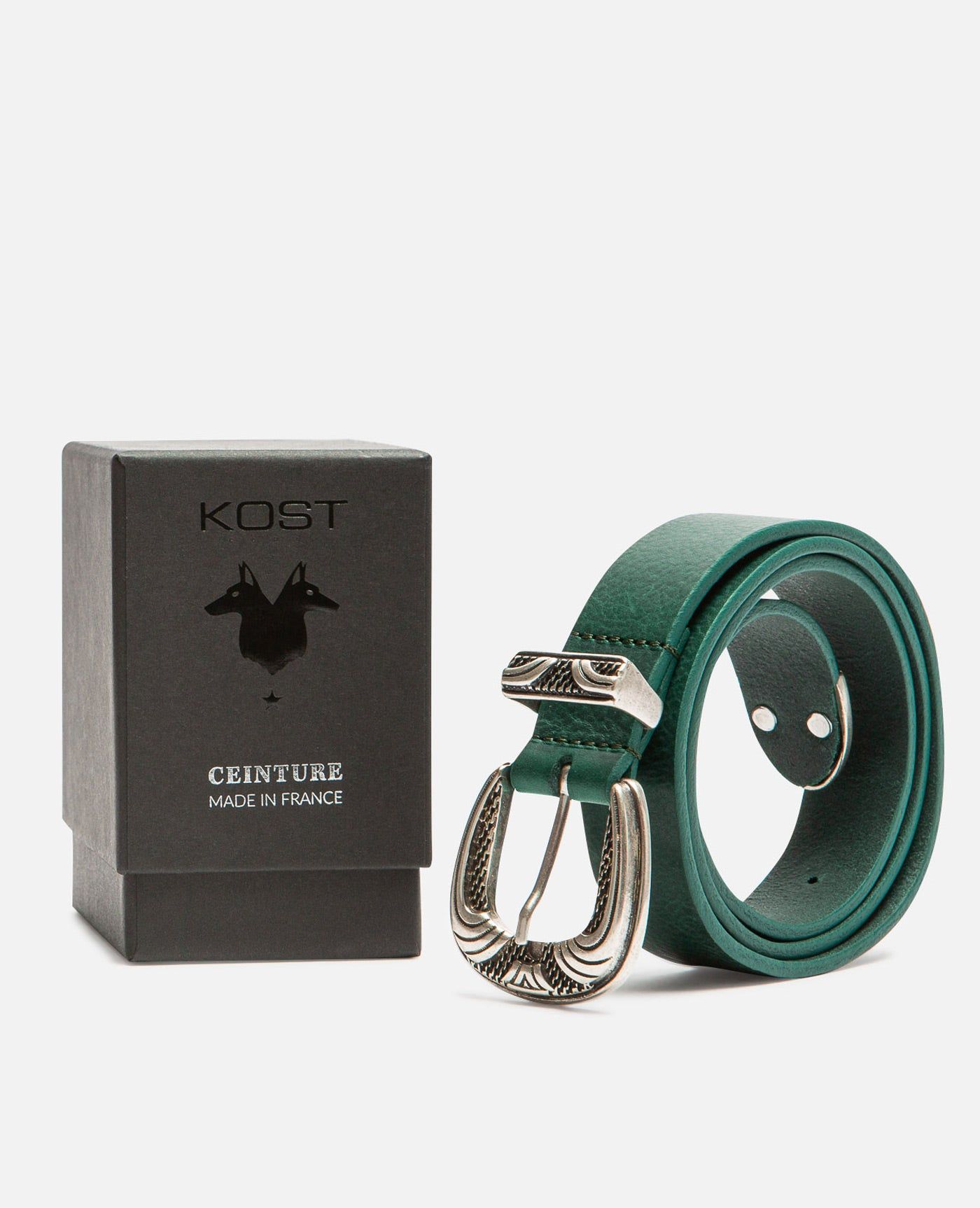 Ceinture made in france en cuir tannage végétal | vert foncé "keith forest", KOST Paris, photo 6