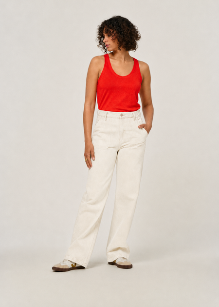 Jean droit large en coton bio | écru "asta workwear pants ivory" - Nudie Jeans