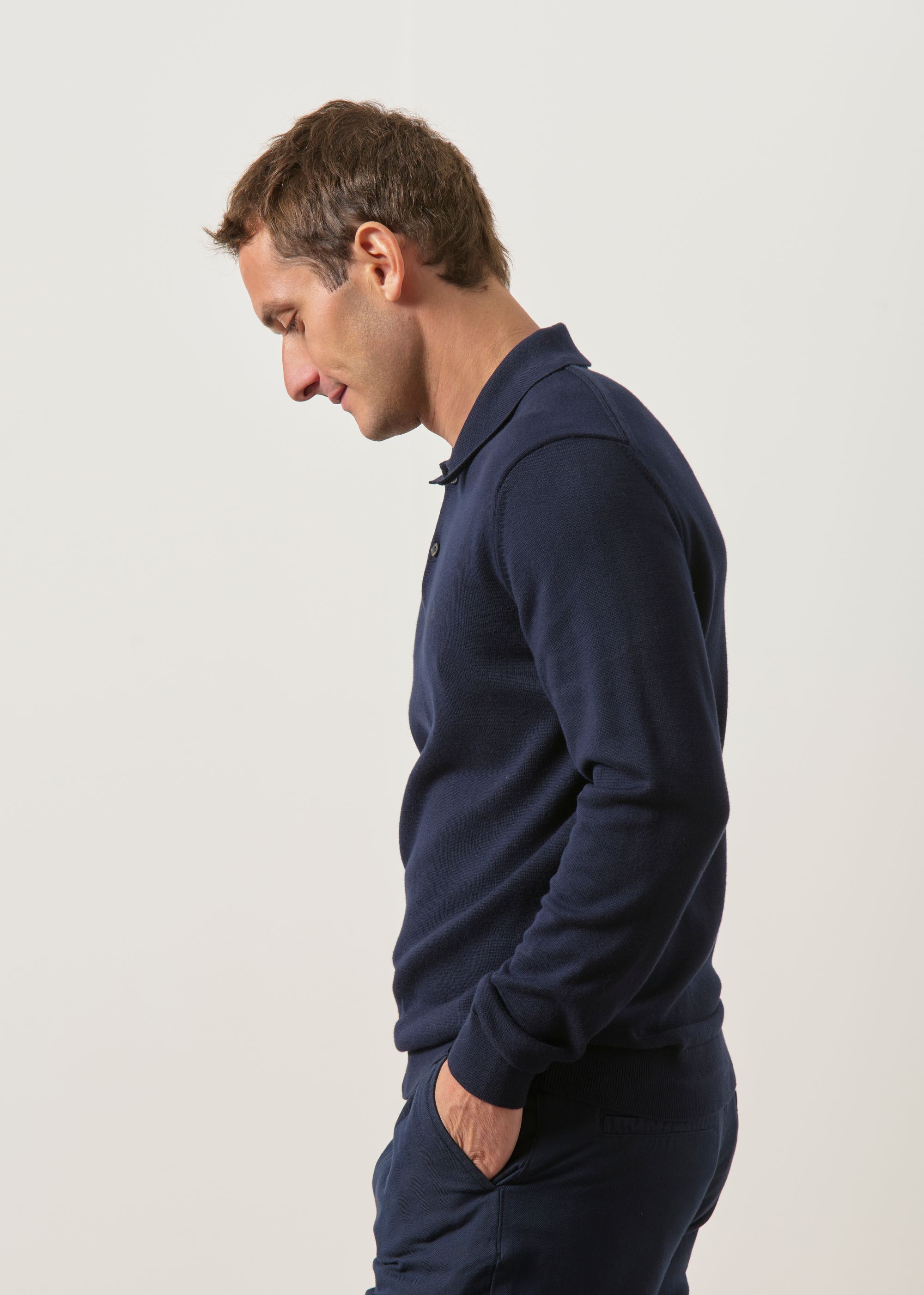 Pull polo en coton bio | marine "Knit longsleeve poloshirt - night sky", Armedangels, photo 4