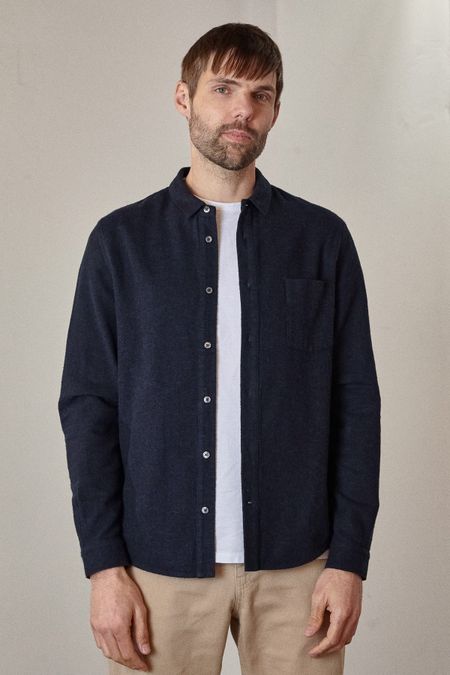 Chemise droite flanelle en coton bio | marine "simon shirt eco deep sea flannel"