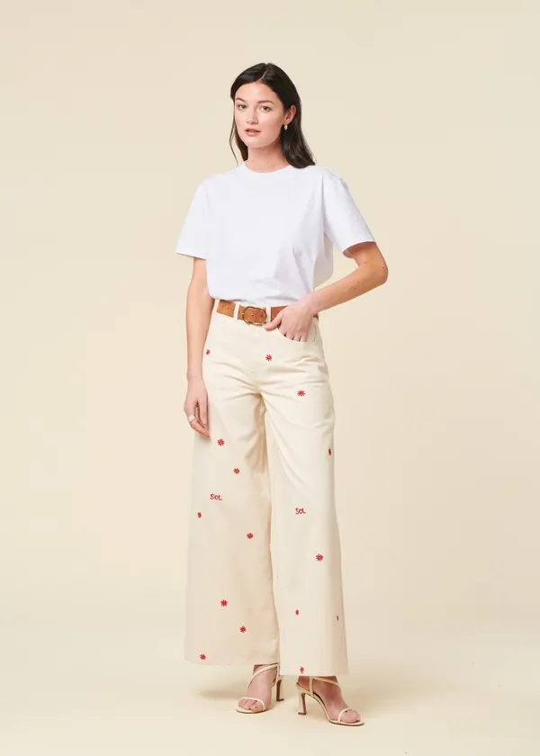 Jean ample en coton bio | écru "sol chain hedda pants", Thinking Mu