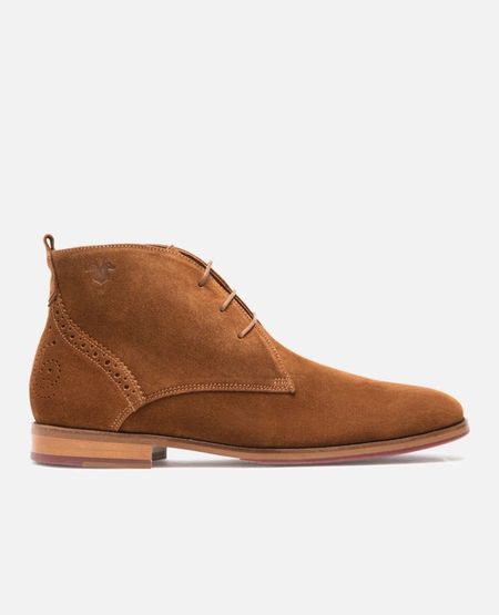 Boots chukka made in france en croûte de velours | camel "brett 95 a cognac"