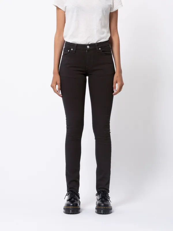 Jean skinny noir en coton bio - skinny lin black black, Nudie Jeans