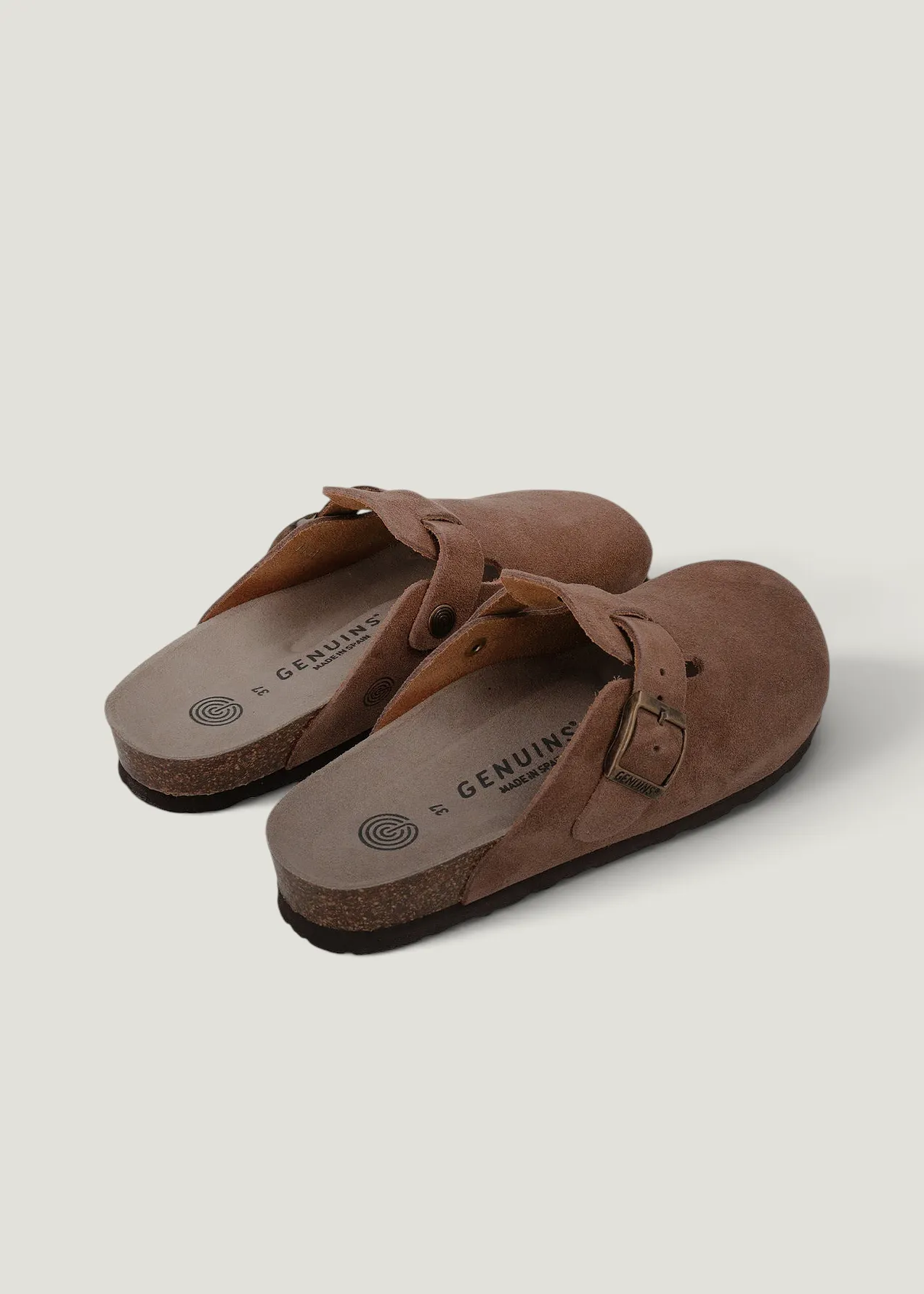 Sabots en cuir certifié | marron "riva velour terra", Genuins, photo 2