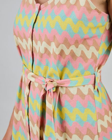 Robe en lin et coton bio | multicolore "pastel wavy stripes strap dress" - Brava Fabrics