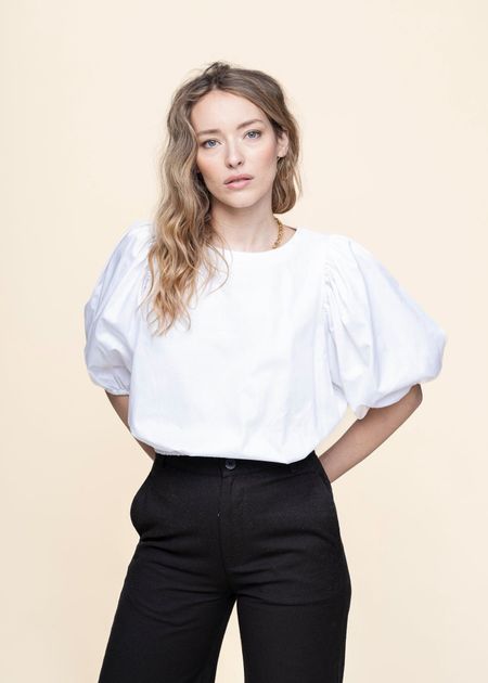 Blouse manches bouffantes en coton bio | blanc "laide white"