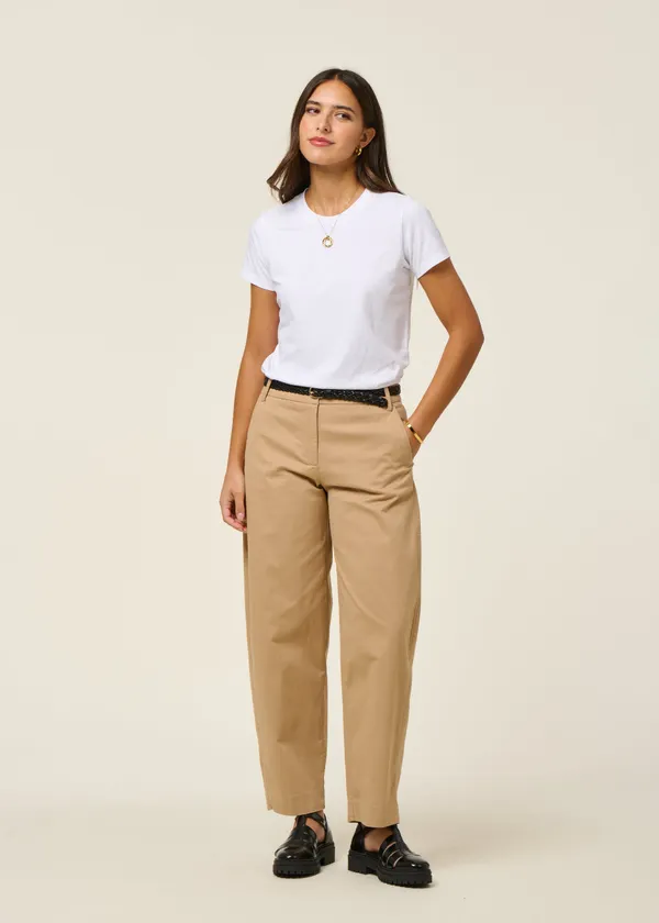Pantalon ballon en coton bio | beige "barrel leg twill pant - true camel", Armedangels