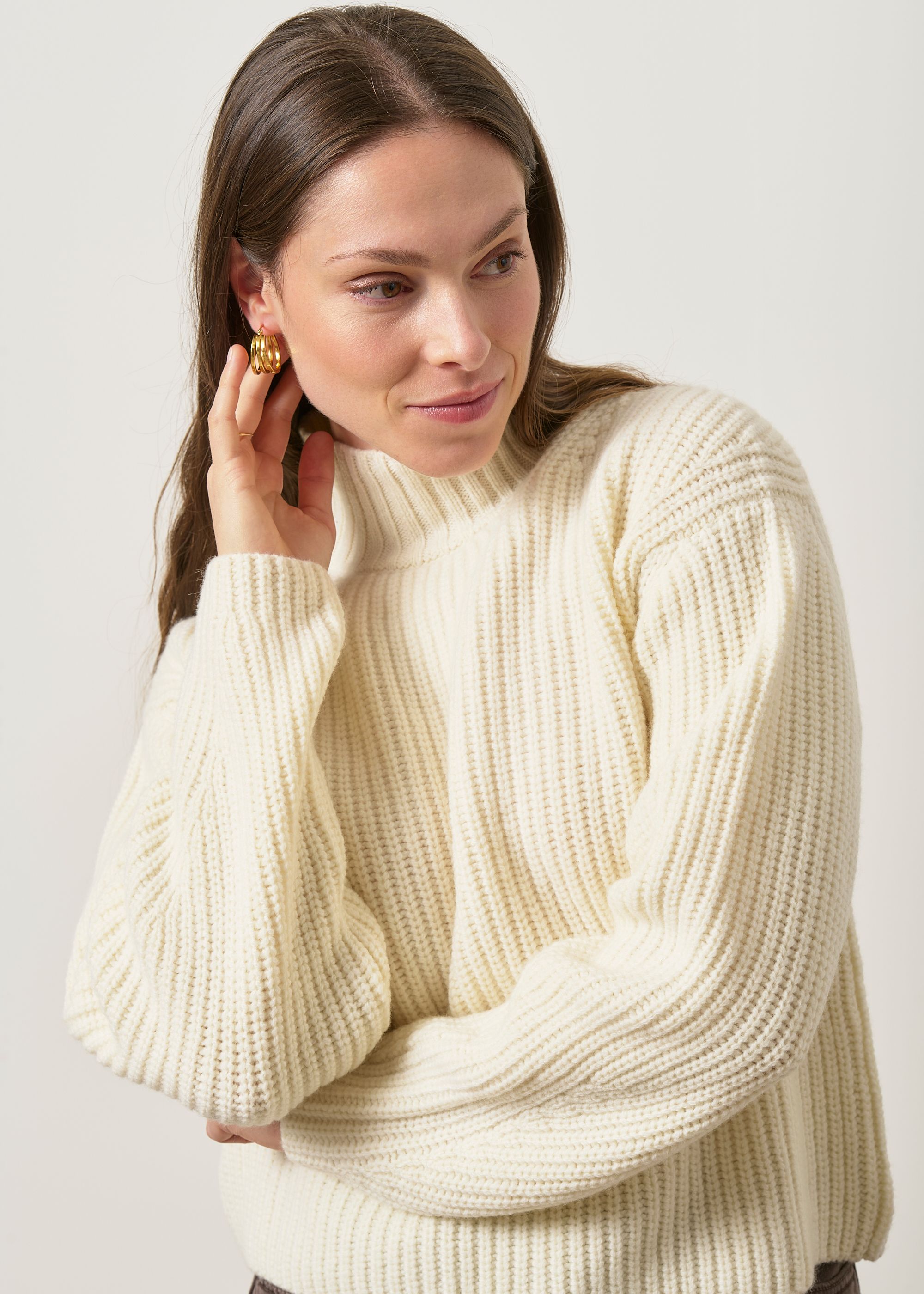 Pullover mit Stehkragen im Patentstrick aus zertifizierter Merinowolle | Ecru, WeDressFair, Foto 2