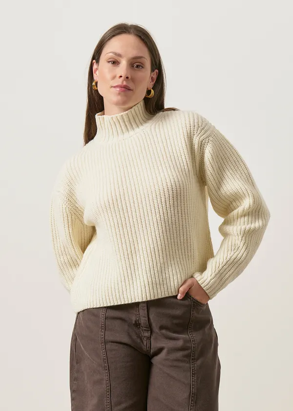 Pull col montant en côtes anglaises en laine mérinos | écru, WeDressFair