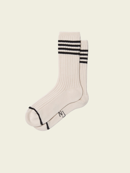 Chaussettes hautes en coton bio | écrues rayées "men tennis socks stripe offwhite/black" - Nudie Jeans