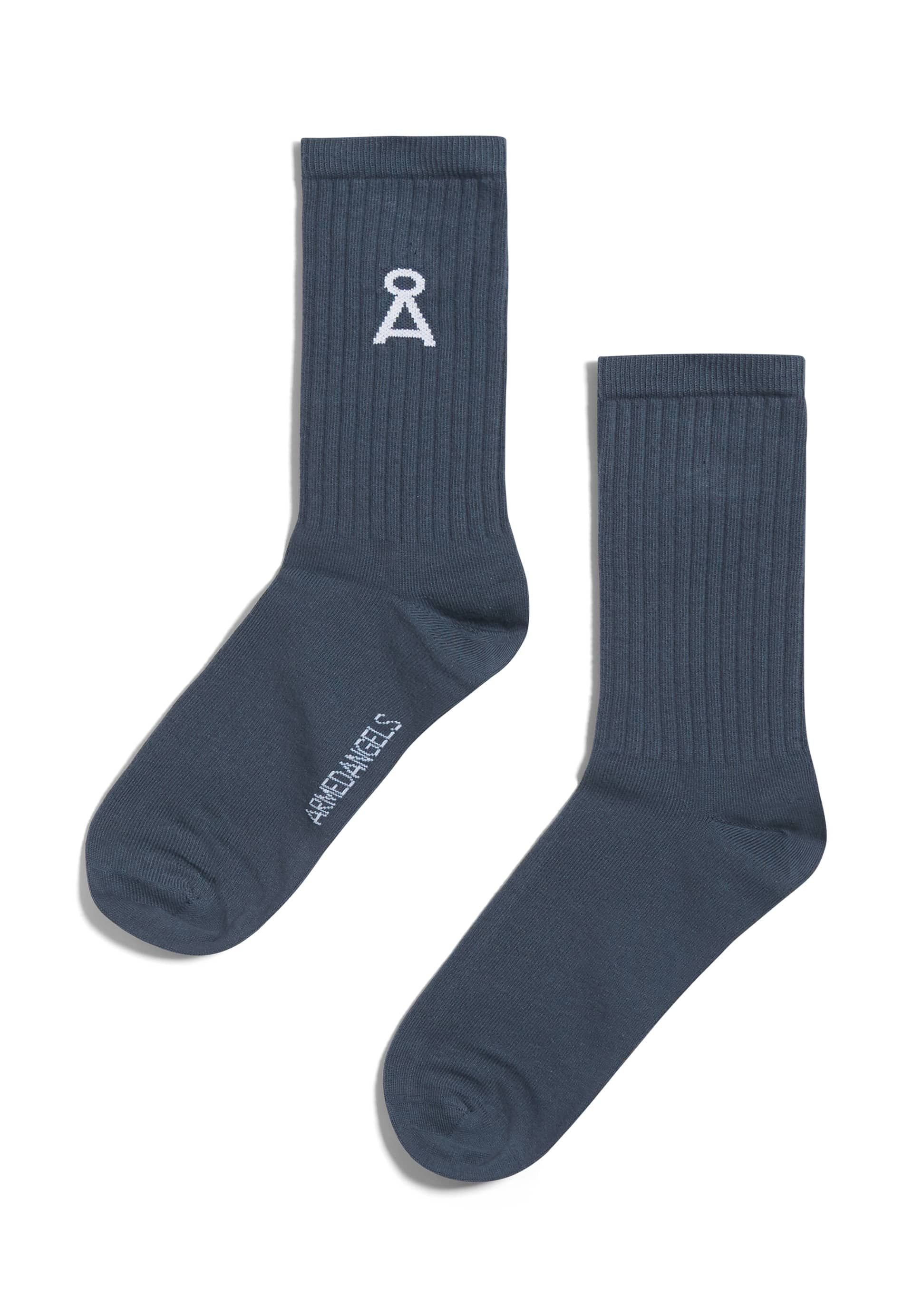 Chaussettes bleues grises en coton bio et recyclé - saamu indigo, Armedangels, photo 1