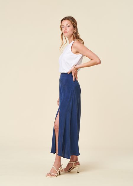 Jupe longue en ecovero | bleu "cobalt tora skirt - blue" - Thinking Mu
