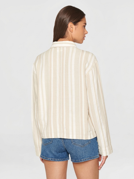 Leichte Jacke aus Bio-Baumwolle | Weiß-beige gestreift "jacquard woven overshirt beige stripe", Knowledge Cotton Apparel, Foto 3
