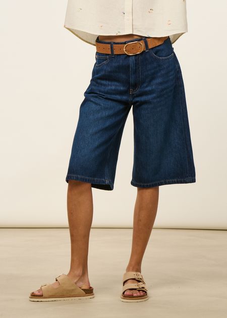 Short bermuda en coton bio et recyclé  | bleu foncé "roxy short faded vintage" - Mud Jeans