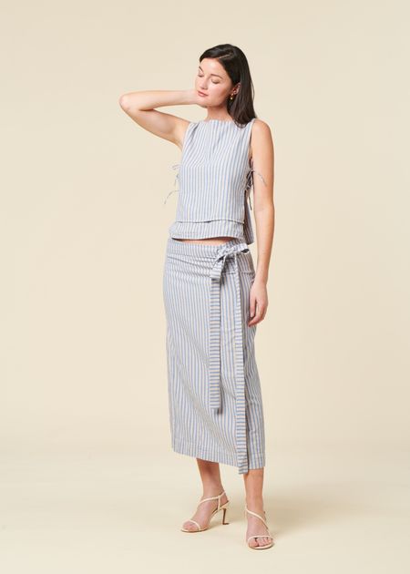 Wickelrock aus Bio-Baumwolle | gestreift "wrap skirt - multi stripe", Rotholz, Foto 1