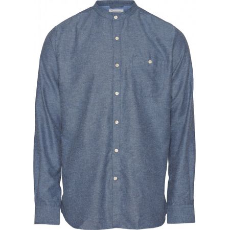 Chemise col mao bleue en coton bio - mélange effet flanelle