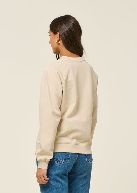 Sweatshirt brodé en coton bio | beige "sweatshirt ystad self love club emb oat white - rainy day" - Dedicated