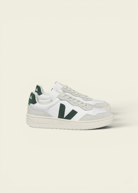 Baskets en suède et cuir certifié | blanc et vert "v-90 o.t. leath ex white cyprus" - Veja