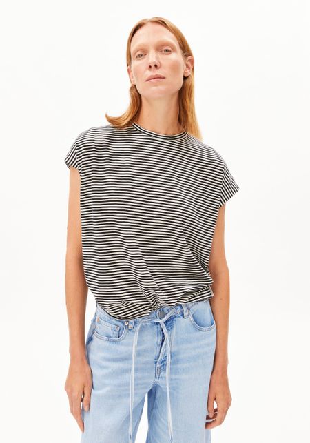 T-shirt en coton bio | noir et écru "Slub jersey stripe t-shirt - black-oatmilk" - Armedangels