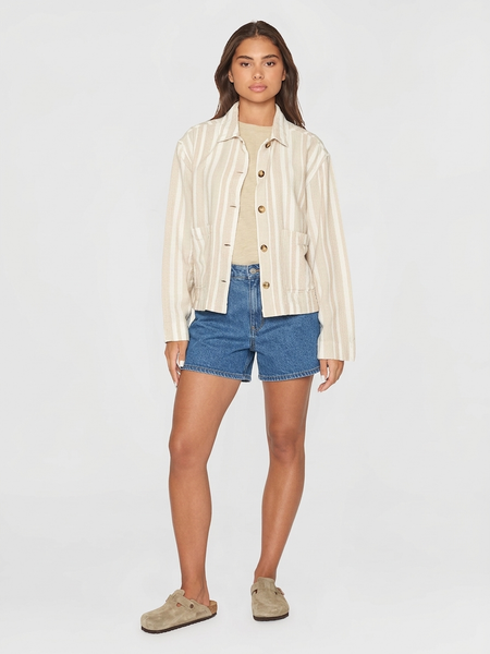 Leichte Jacke aus Bio-Baumwolle | Weiß-beige gestreift "jacquard woven overshirt beige stripe", Knowledge Cotton Apparel, Foto 4