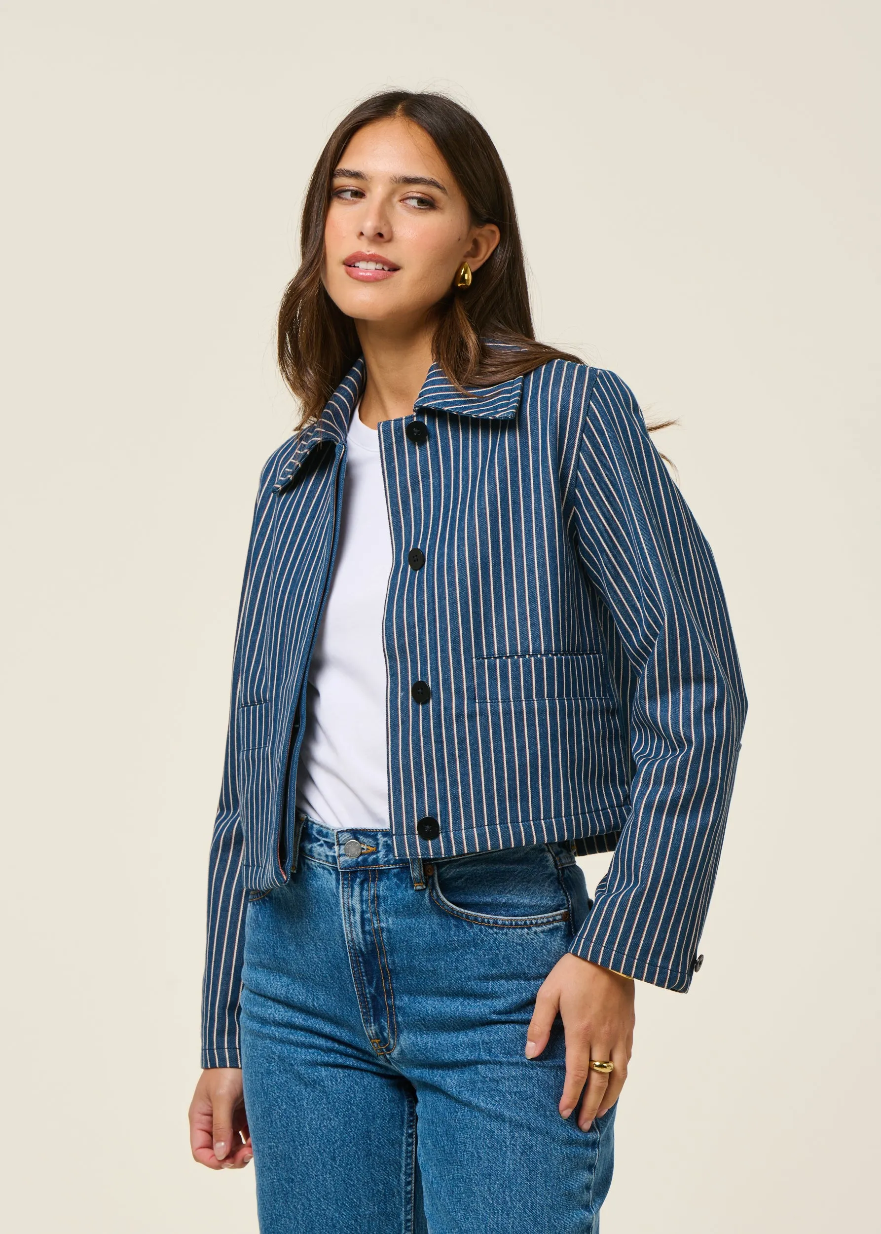 Veste en coton bio | rayé "railway stripes astrid jacket", Thinking Mu, photo 1