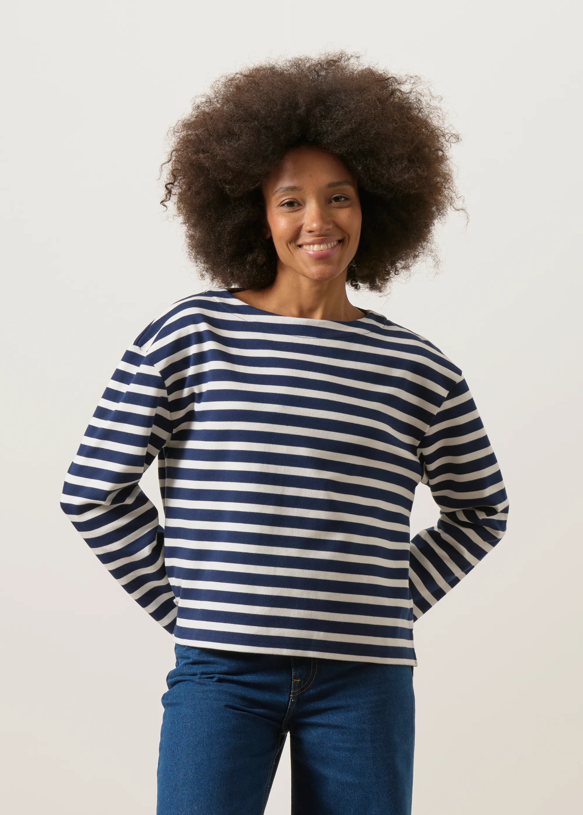 Marinière oversize en coton bio | marine et écru "June", WeDressFair, photo 1