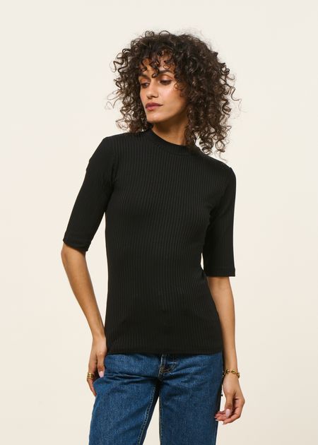 T-shirt côtelé en tencel | noir "nina black" - Jan'n June