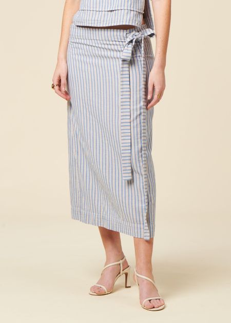 Wickelrock aus Bio-Baumwolle | gestreift "wrap skirt - multi stripe", Rotholz, Foto 3