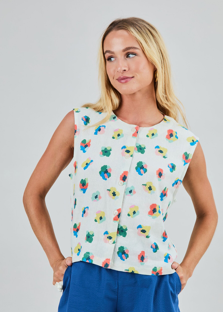 Blouse en coton bio | écru "Mini flower button up blouse" - Brava Fabrics