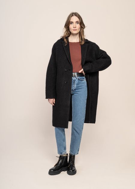Manteau long en laine bio | noir "formal coat - true black"