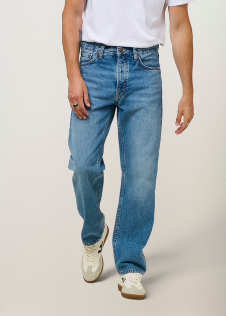 Jean droit large en coton bio | bleu délavé "rad rufus indigo blues" - Nudie Jeans