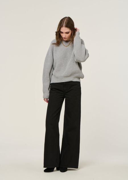 Pullover aus recycelter Wolle | Grau "cropped knit sweater wool-blend - grey melange", Rotholz, Foto 4