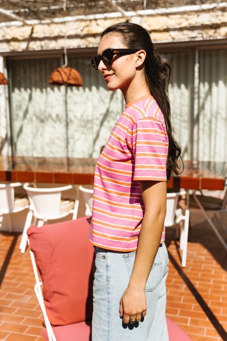 T-shirt boxy en coton bio | rayé rose, WeDressFair, photo 5