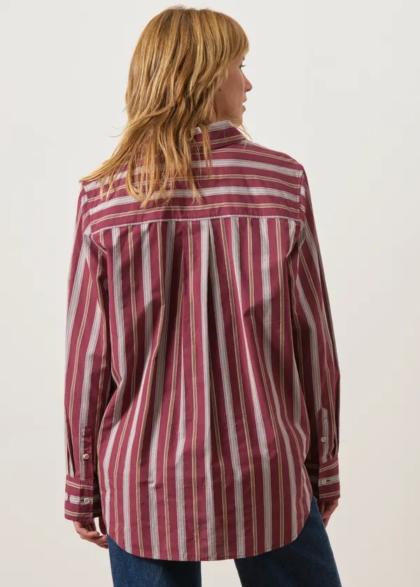 Chemise ample en coton bio | rayée "Stripe loose shirt blouse | velvet red-amberwood", Armedangels