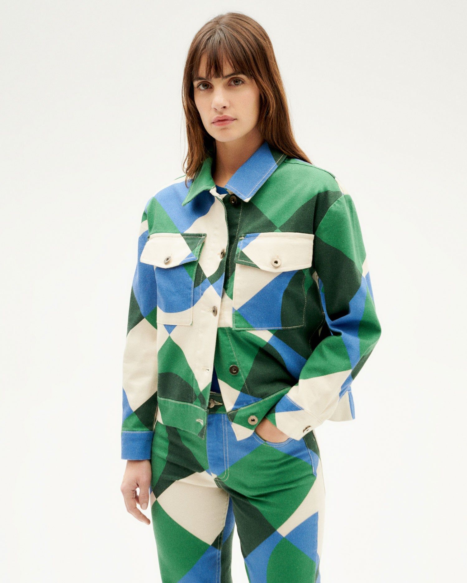 Veste en coton bio | multicolore "tetris frans jacket blue", Thinking Mu, photo 1