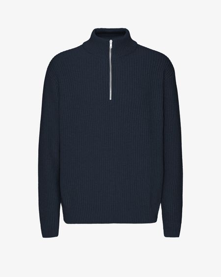 Pull col zippé en laine mérinos recyclée | marine "merino quarter zip - navy blue"