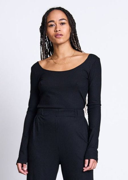 T-shirt manches longues côtelé en tencel - scoop