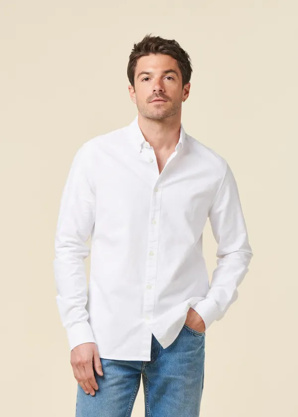 Chemise en coton bio | blanc "harald small owl oxford regular fit shirt bright white", Knowledge Cotton Apparel