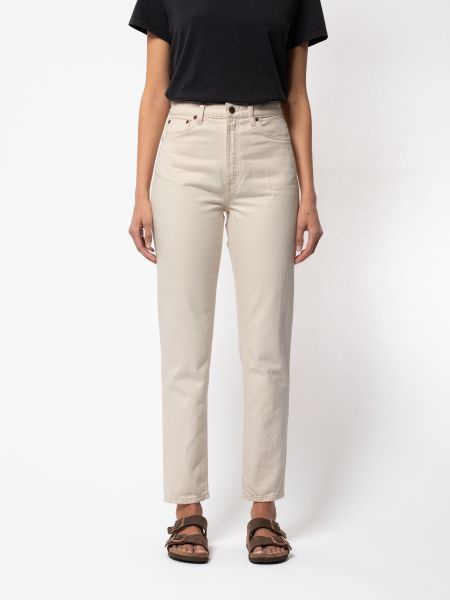 Jean droit taille haute écru en coton bio - breezy britt dusty white