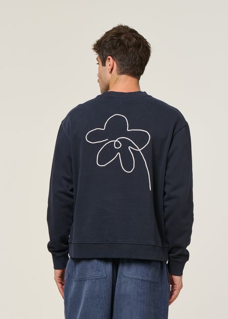 Besticktes Sweatshirt aus Bio-Baumwolle | Blau "flower rope navy leon sweatshirt - blue", Thinking Mu, Foto 3