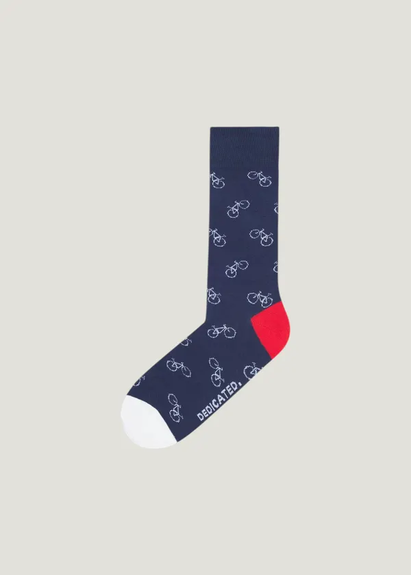 Chaussettes en coton bio |  bleu "sigtuna bike pattern navy - black iris", Dedicated