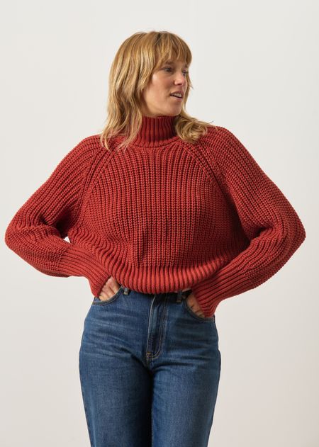 Pull maille en coton bio | rouge "Ola - mid red"