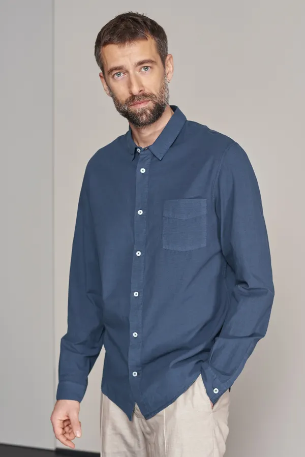 Chemise droite en coton bio, tencel et lin | marine "simon shirt - tencel linen cold navy", About Companions
