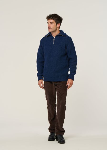 Pull maille col zippé en laine recyclée | bleu "heavy knit troyer wool-blend - blue melange", Rotholz, photo 3