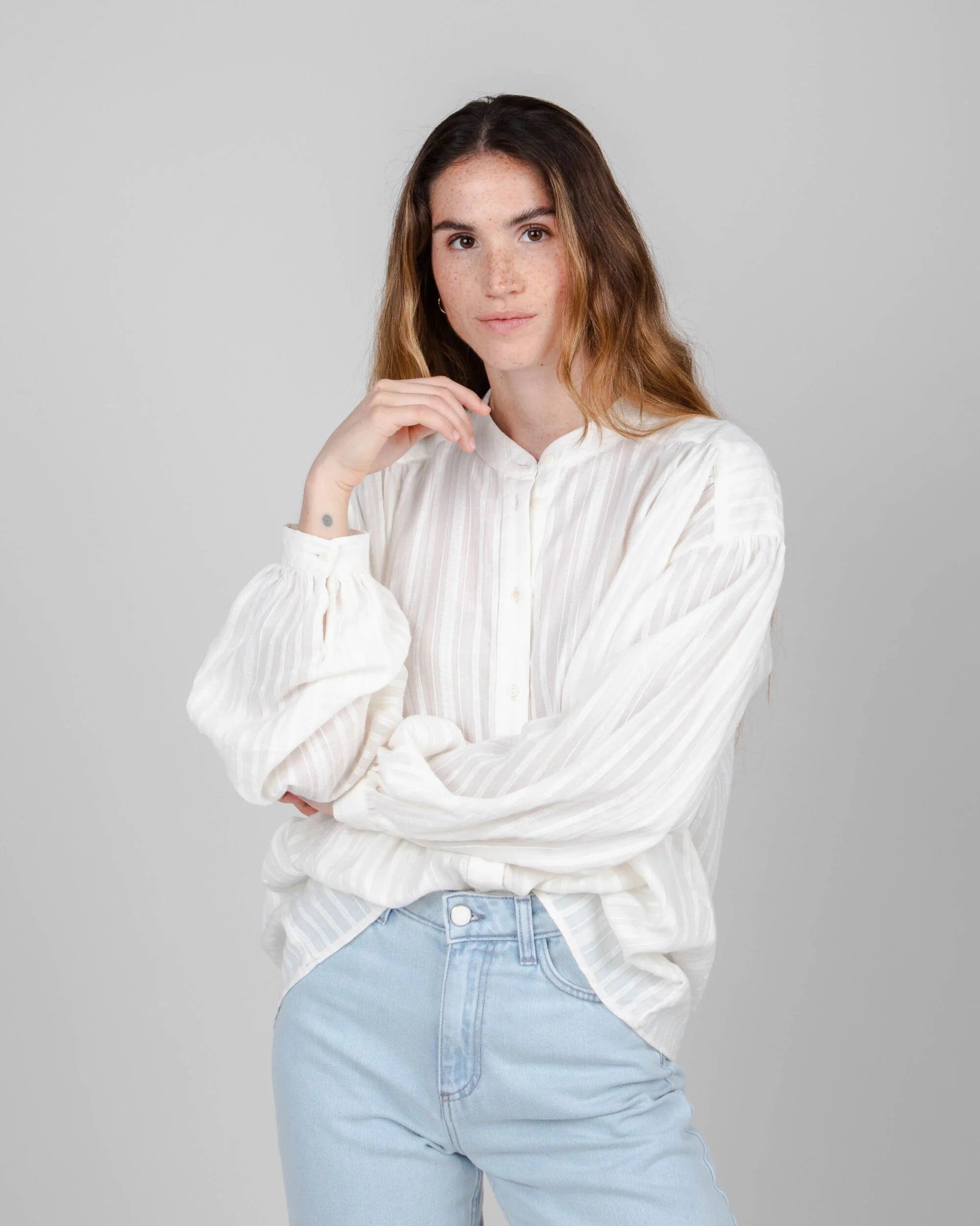 Chemise oversize blanche en coton bio - polka dot boho blouse white - white, Brava Fabrics, photo 1