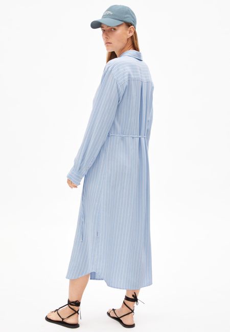 Robe chemise longue en viscose ecovero et lin | bleu "mathaa lino stripes - silky blue-morning sky", Armedangels, photo 3
