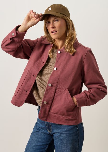 Veste en coton bio | bordeaux "Cropped jacket - washed burgundy"