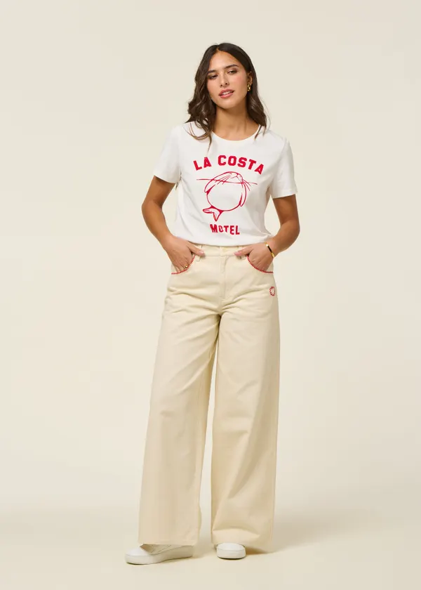 Jean large denim en coton bio | écru "pannacota hedda pants", Thinking Mu