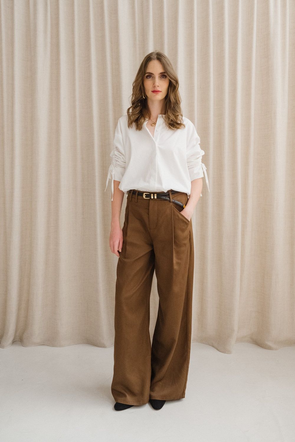 Pantalon ample en tencel | marron "oak molly pants - brown" femme